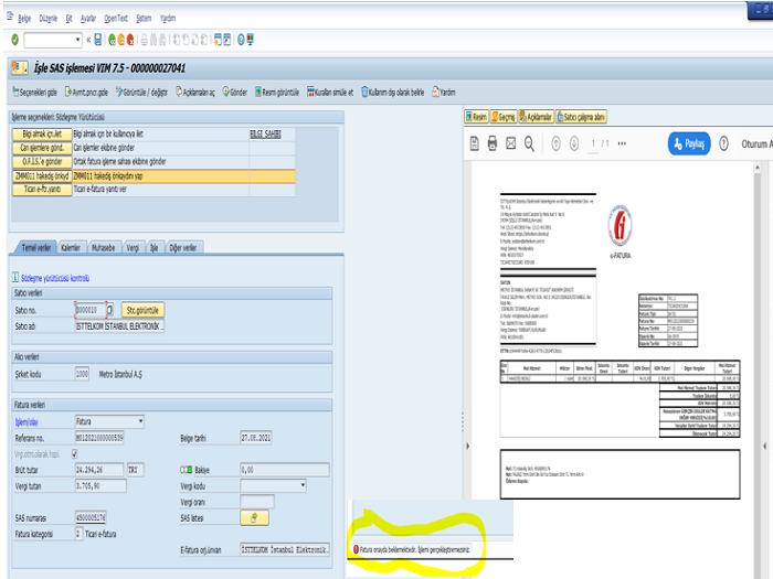 SAP fatura ön kaydı yapamama hatası?